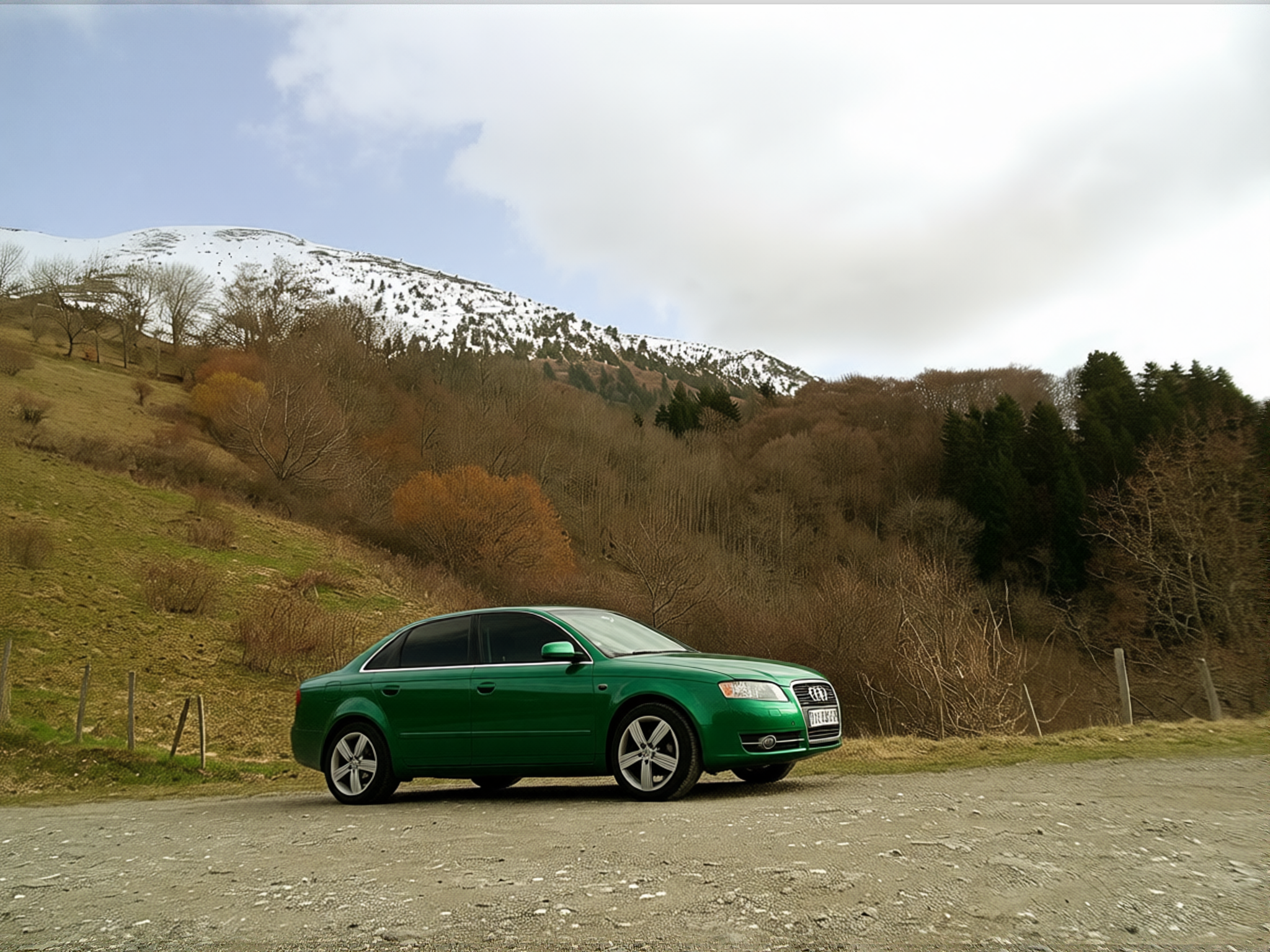 Audi A4 rendered in Racing Green gloss paint