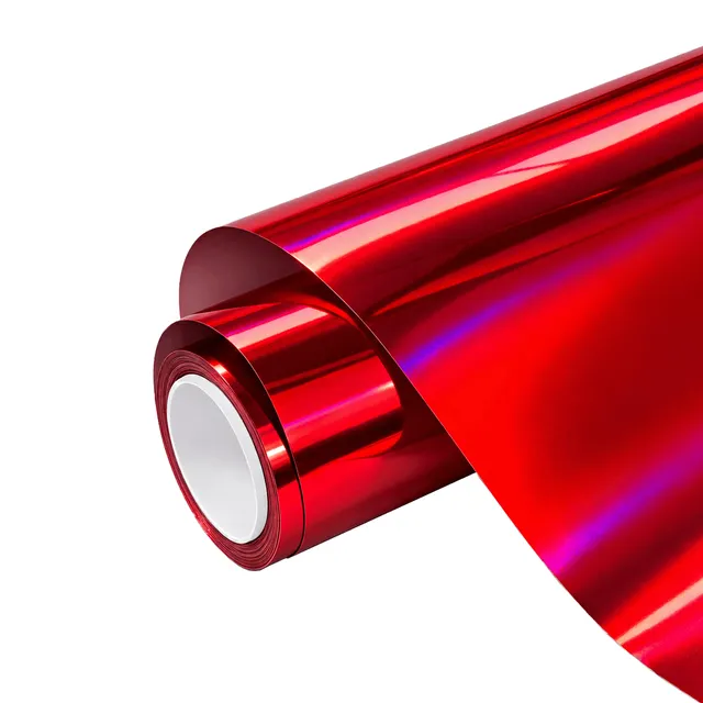 Ravoony Gloss Laser Red Chrome vinyl wrap film texture — Specced